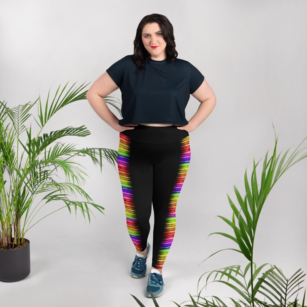 Plus Size Leggings, Womens rainbow Leggings, Womens workout leggings, Womens dance leggings, Rainbow leggings, Colorful teen leggings, black