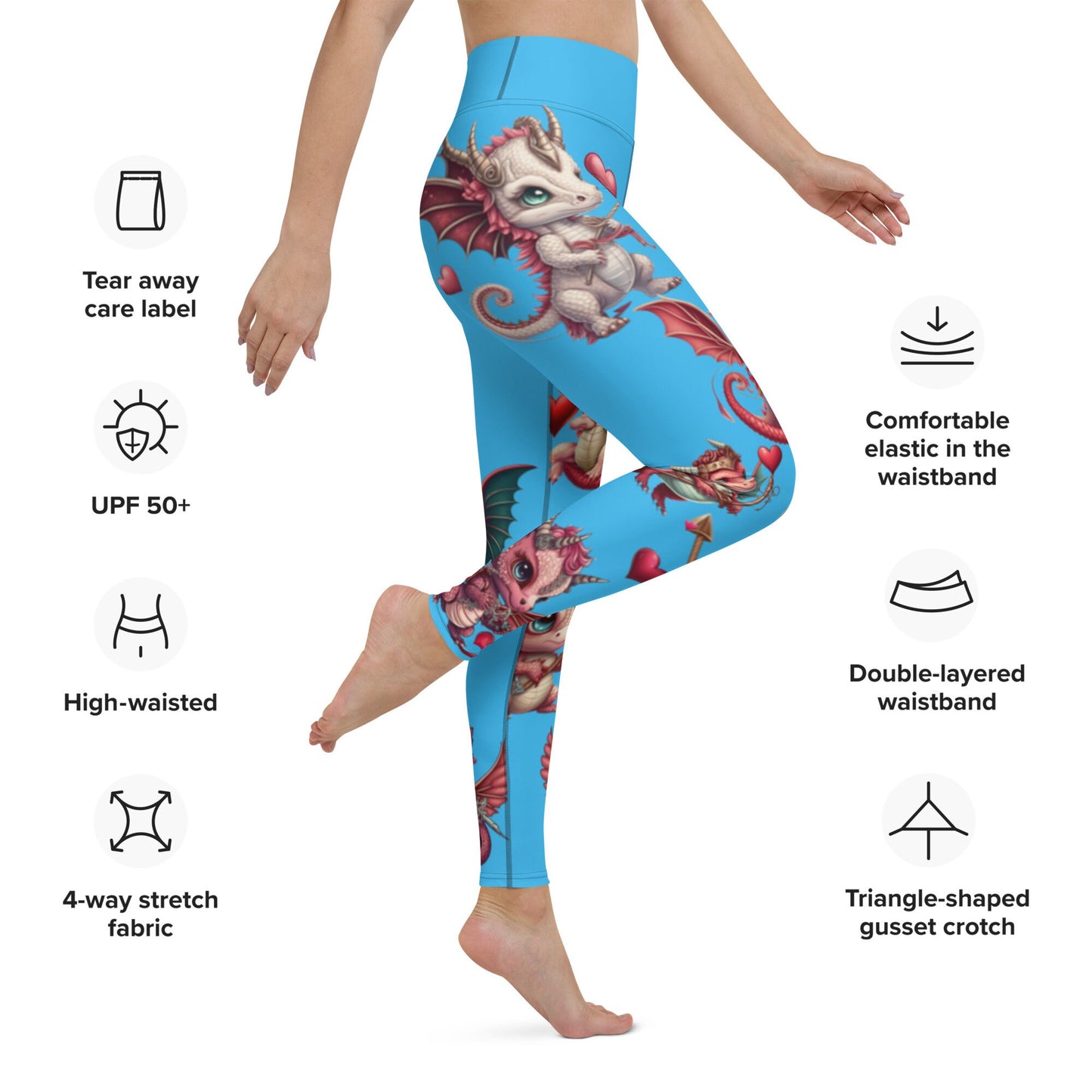 Blue Valentine's, Valentine's Day, Cute Dragon Valentines, Valentines Day Leggings, High Waisted leggings