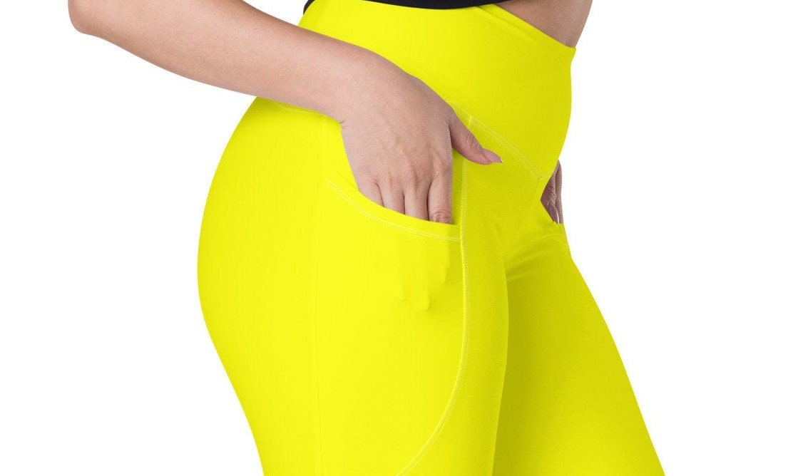 Neon leggings with pockets, womens high waisted yoga pants, exercise or workout pants