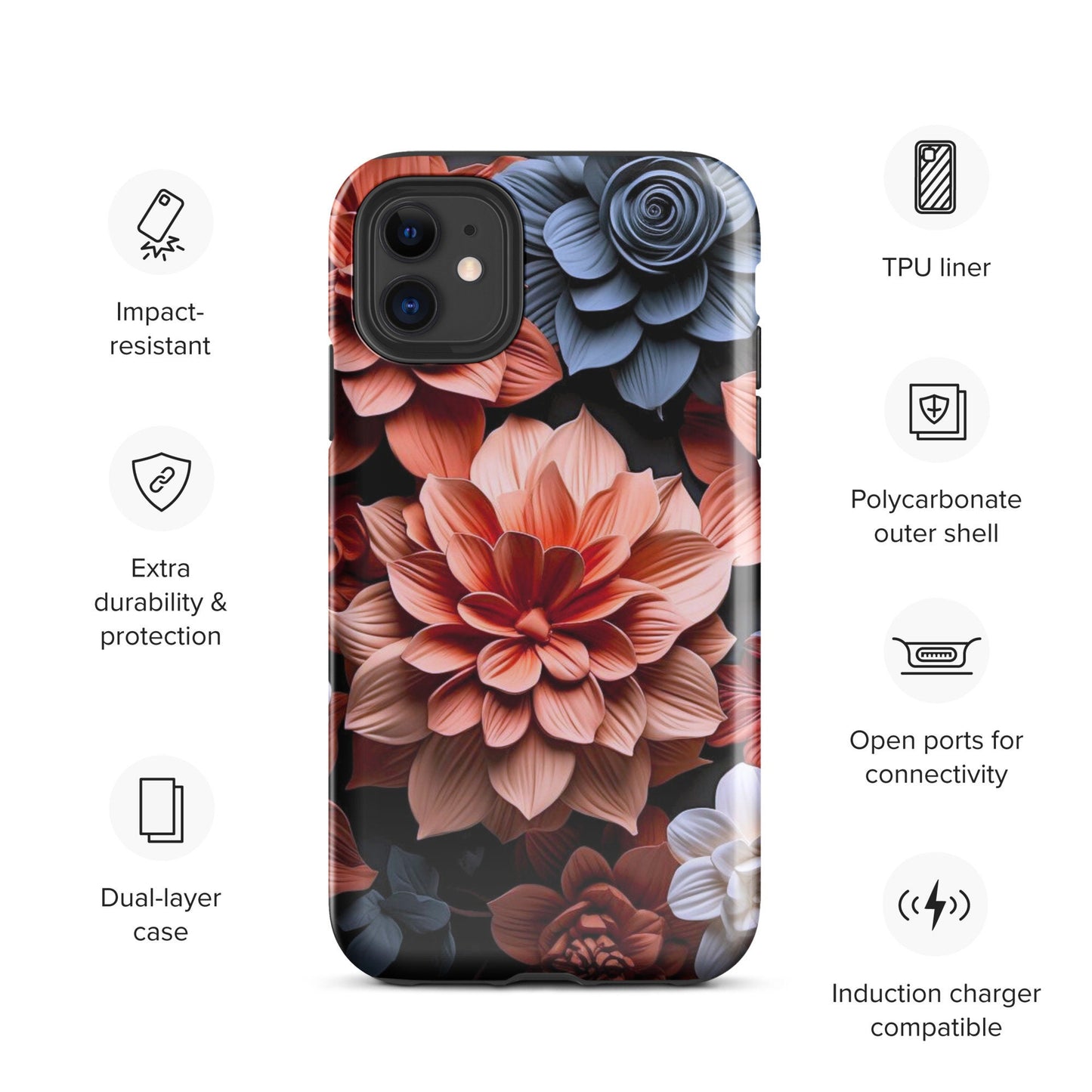 Clay Flower iphone case, impact resistant phone case, trending phone case, popular phone case, Tough Case for iPhone®