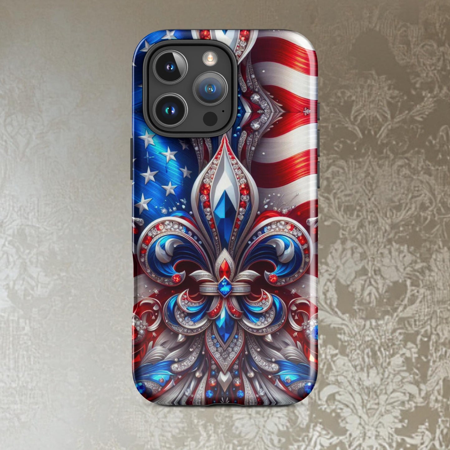 Fourth Of July iphone Case, Fleur de lis phone Case, Red, White and Blue phone case, Iphone Case Patriotic, Tough Case for iPhone®