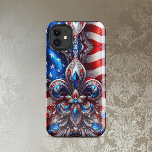 Fourth Of July iphone Case, Fleur de lis phone Case, Red, White and Blue phone case, Iphone Case Patriotic, Tough Case for iPhone®