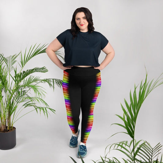Plus Size Leggings, Womens rainbow Leggings, Womens workout leggings, Womens dance leggings, Rainbow leggings, Colorful teen leggings, black