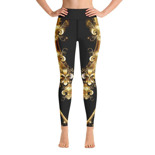 New Orleans black and gold Yoga Leggings, Fleur de lis leggings, Cute ladies high waisted leggings, Christmas leggings, Louisiana leggings