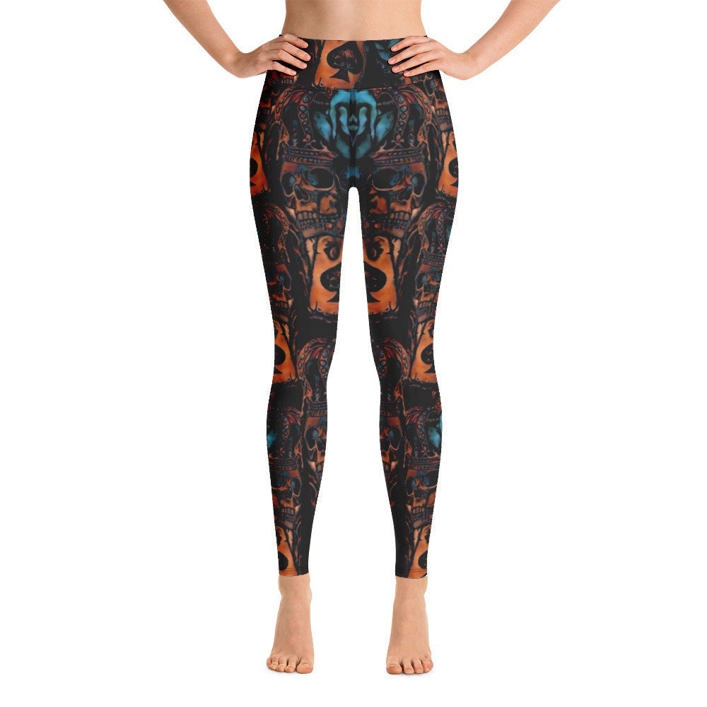 Joker Skull Yoga Leggings, Cool Christmas Gift Leggings, Emo Girl leggings, Artist made leggings, Cool Leggings, Blue Rose Leggings