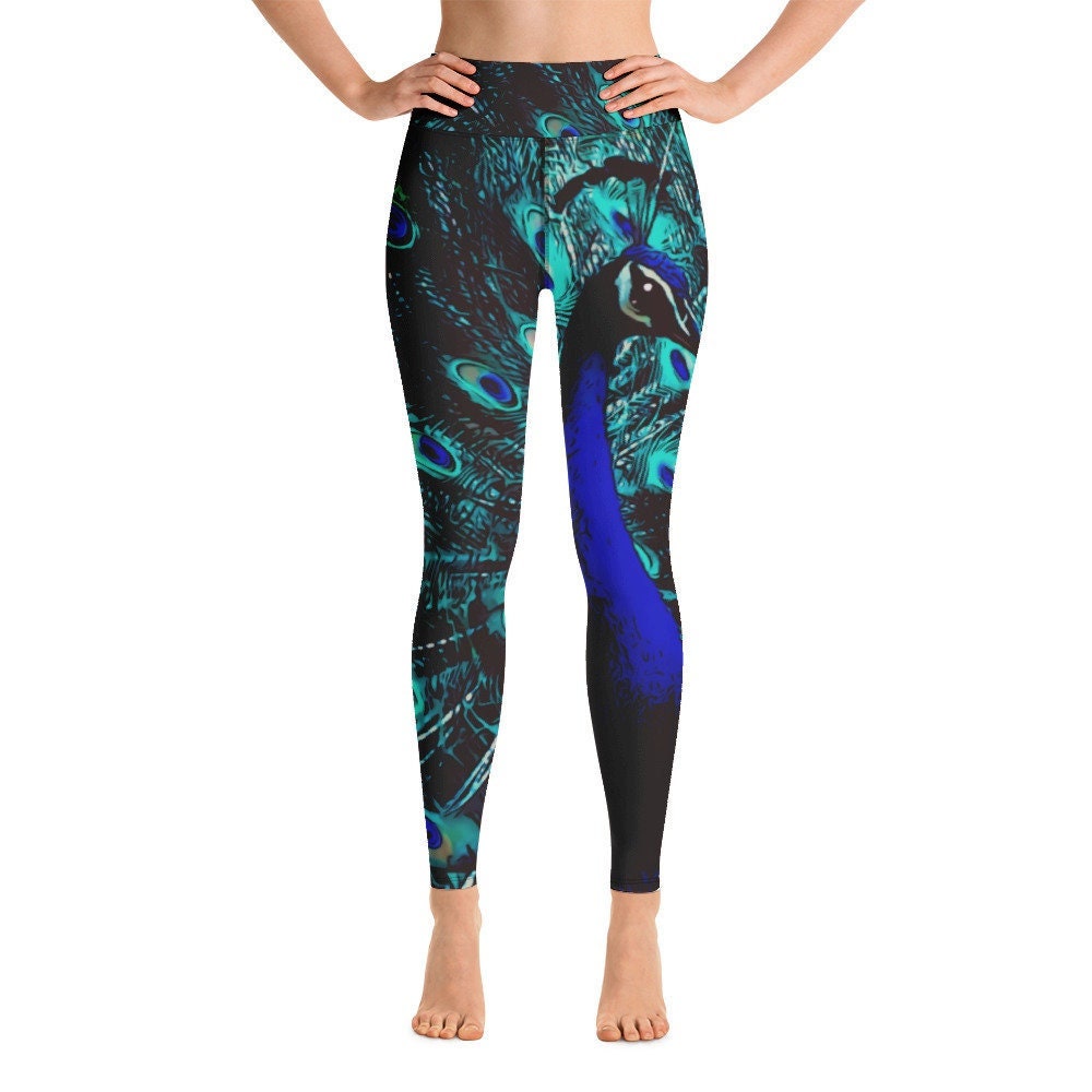 Peacock Yoga Leggings, Cute Womens leggings, Girl leggings, Colorful leggings, Christmas leggings, Holiday leggings, Cute leggings for girls