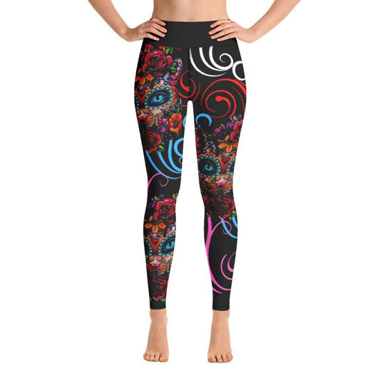 Sugar skull cats leggings, Skull leggings, Cat leggings, cute black girls exercise leggings, Christmas leggings, Holiday leggings, Leggings