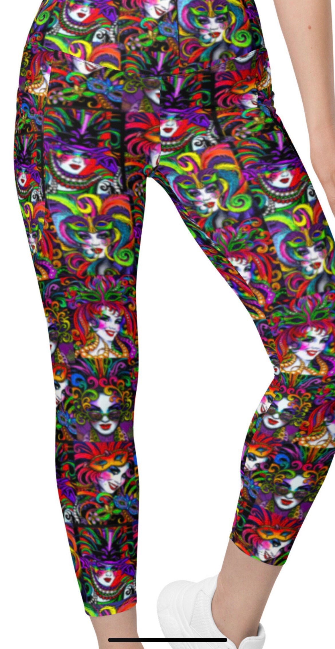 Mardi Gras, New Orleans leggings, Plus size leggings with pockets, Louisiana leggings, Crew leggings, French Quarter leggings