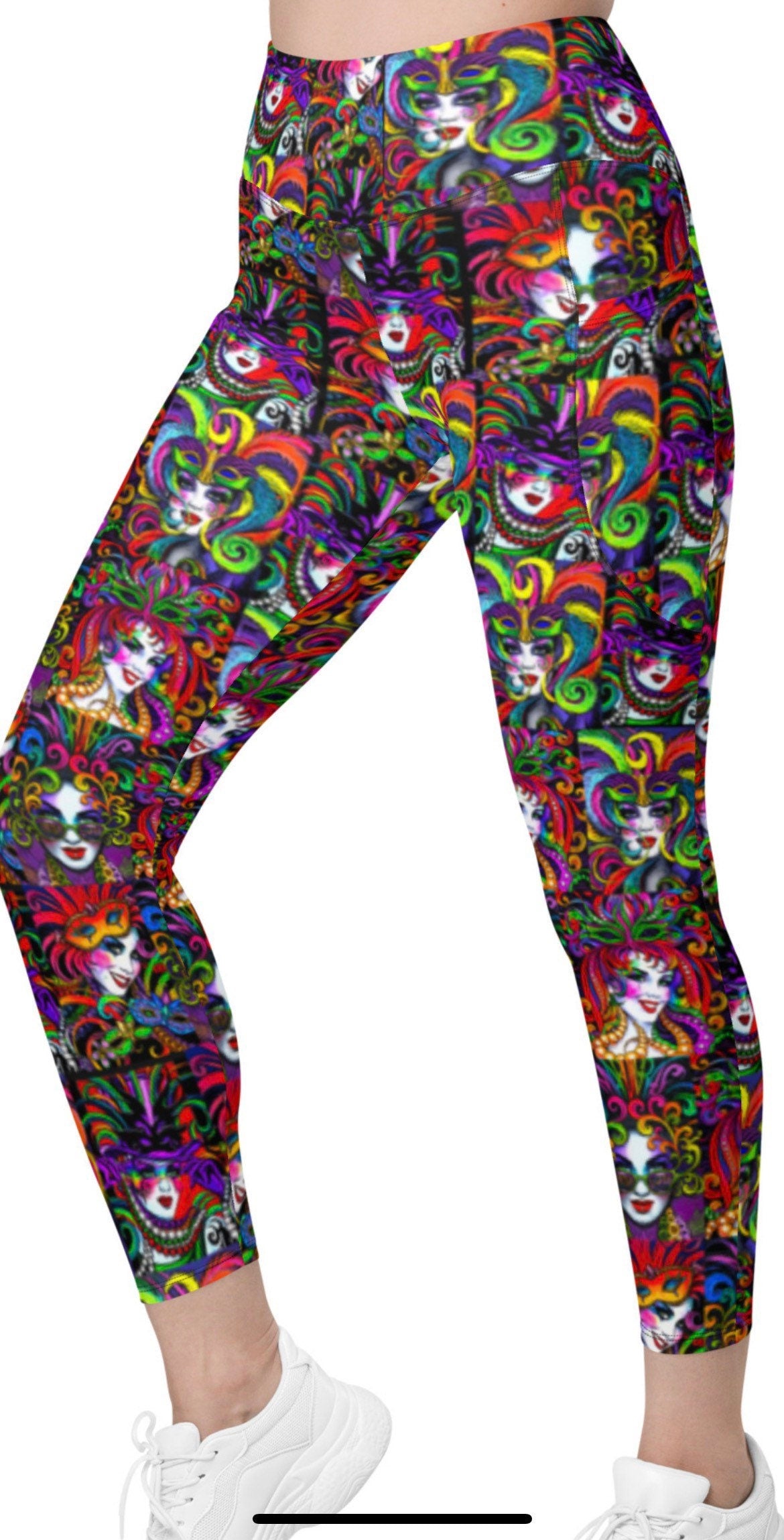 Mardi Gras, New Orleans leggings, Plus size leggings with pockets, Louisiana leggings, Crew leggings, French Quarter leggings