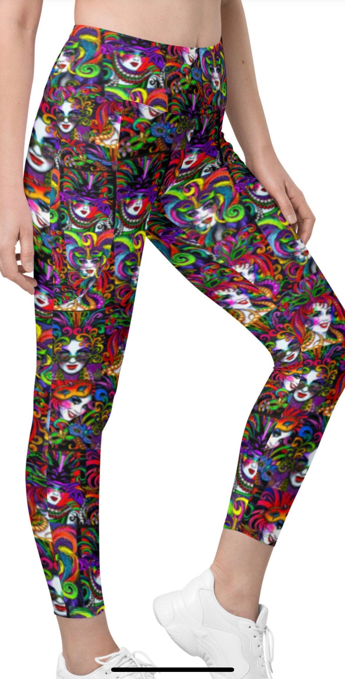 Mardi Gras, New Orleans leggings, Plus size leggings with pockets, Louisiana leggings, Crew leggings, French Quarter leggings