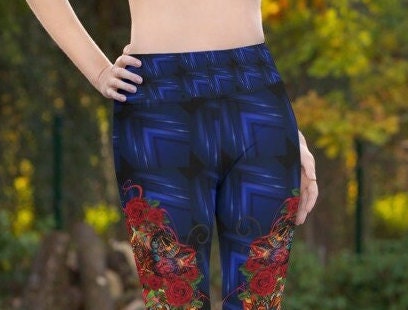 Yoga Leggings Blue skulls, Women's Activewear Exercise clothing