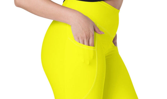 Neon leggings with pockets, womens high waisted yoga pants, exercise or workout pants