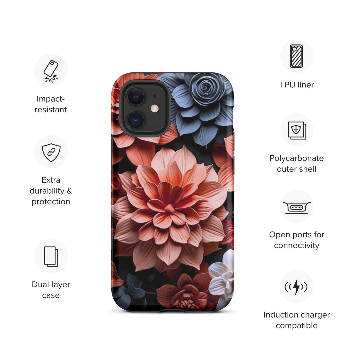 Clay Flower iphone case, impact resistant phone case, trending phone case, popular phone case, Tough Case for iPhone®