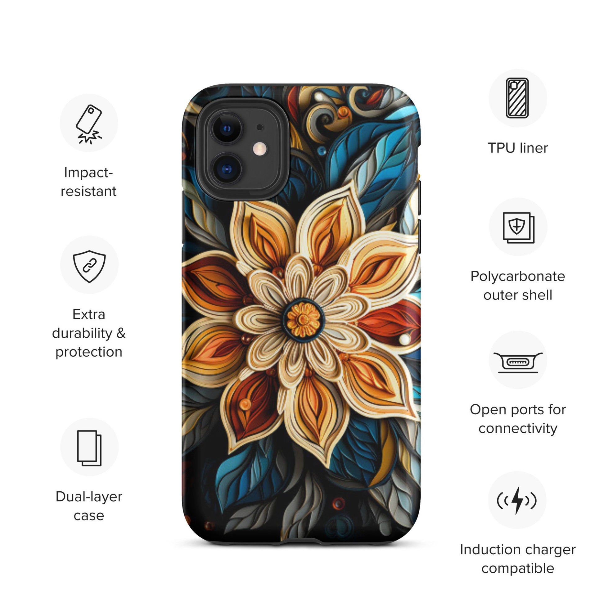 Flower phone case, Mandala phone case, Iphone 15, iphone 14, Tough Case for iPhone®, popular phone case, trending phone case, phone case