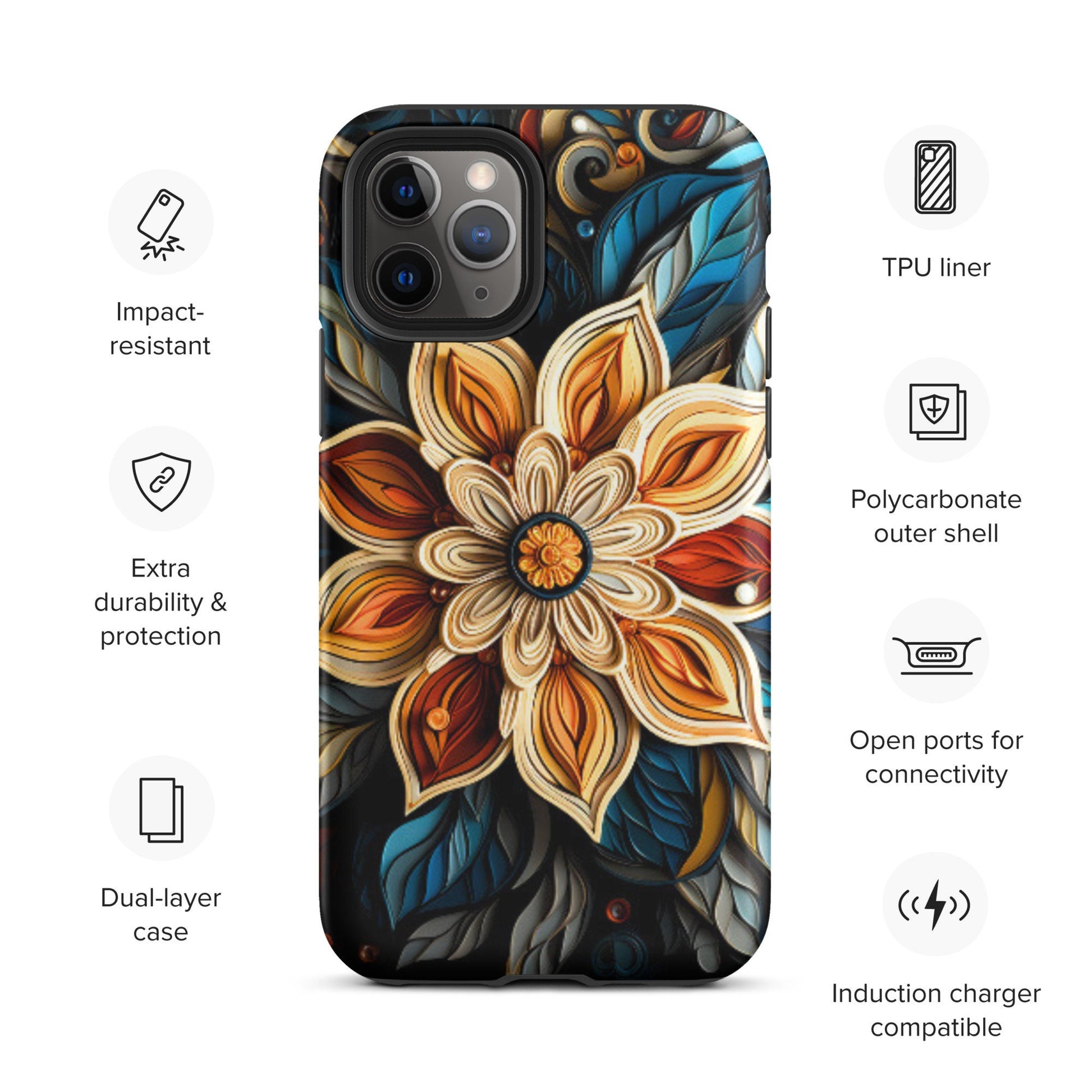 Flower phone case, Mandala phone case, Iphone 15, iphone 14, Tough Case for iPhone®, popular phone case, trending phone case, phone case