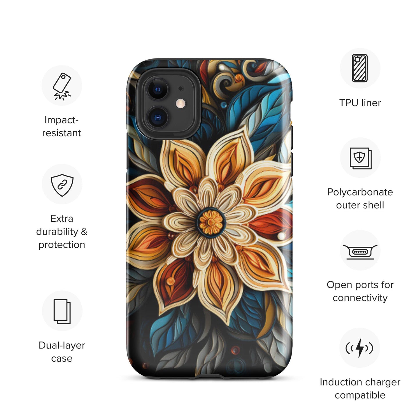 Flower phone case, Mandala phone case, Iphone 15, iphone 14, Tough Case for iPhone®, popular phone case, trending phone case, phone case
