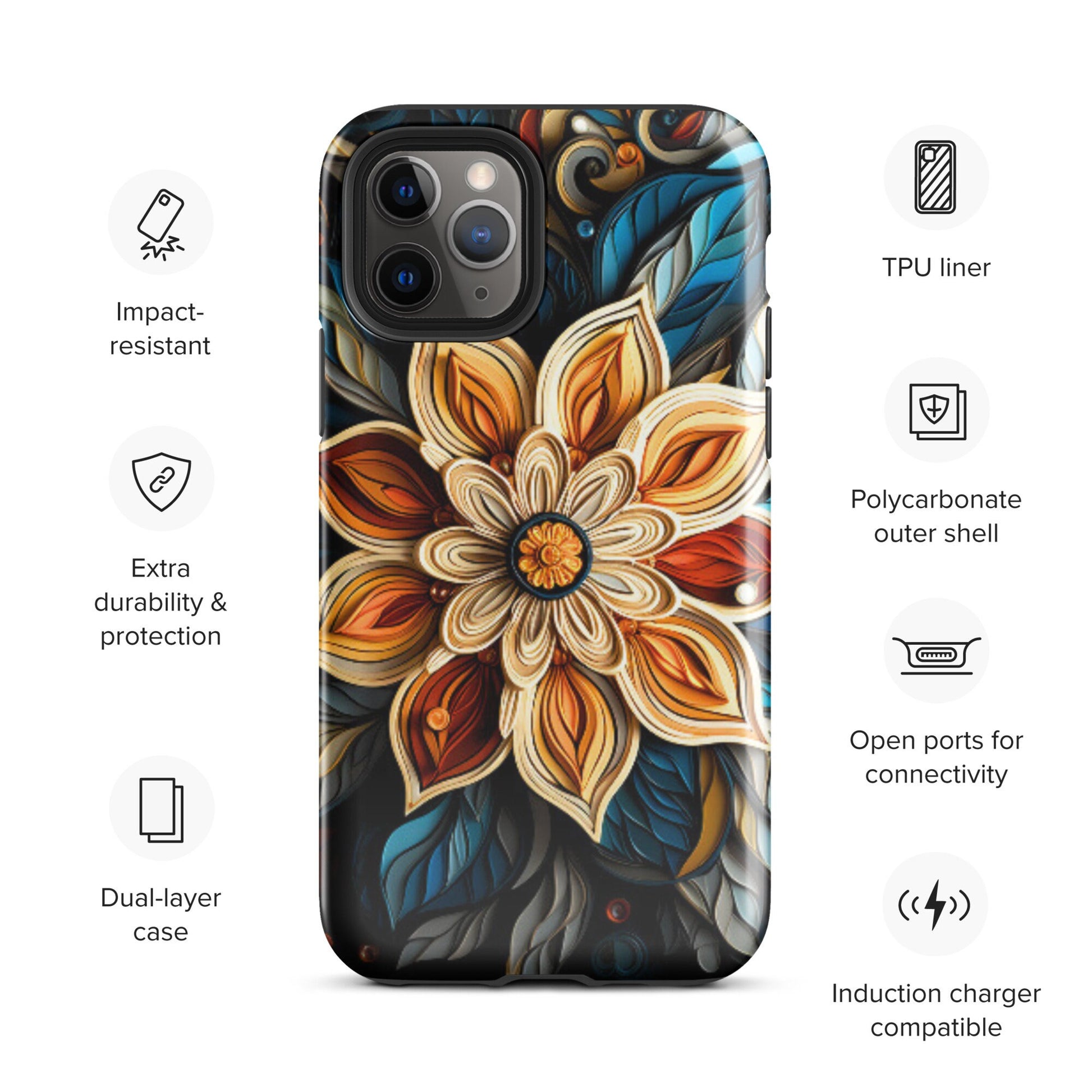 Flower phone case, Mandala phone case, Iphone 15, iphone 14, Tough Case for iPhone®, popular phone case, trending phone case, phone case