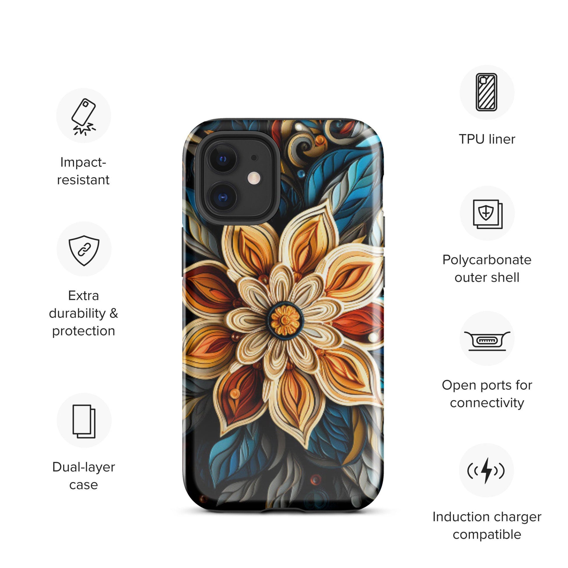 Flower phone case, Mandala phone case, Iphone 15, iphone 14, Tough Case for iPhone®, popular phone case, trending phone case, phone case