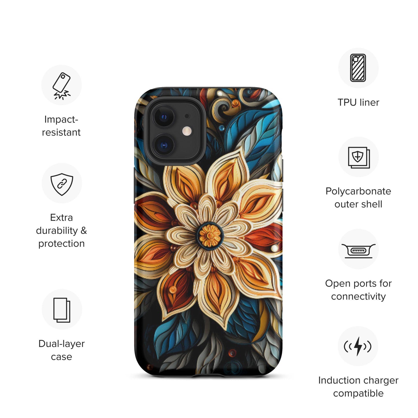 Flower phone case, Mandala phone case, Iphone 15, iphone 14, Tough Case for iPhone®, popular phone case, trending phone case, phone case