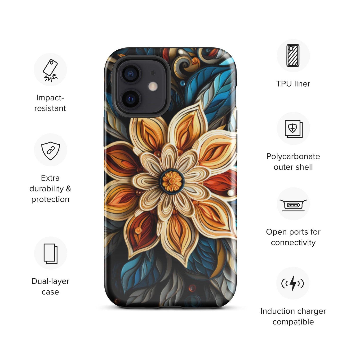 Flower phone case, Mandala phone case, Iphone 15, iphone 14, Tough Case for iPhone®, popular phone case, trending phone case, phone case
