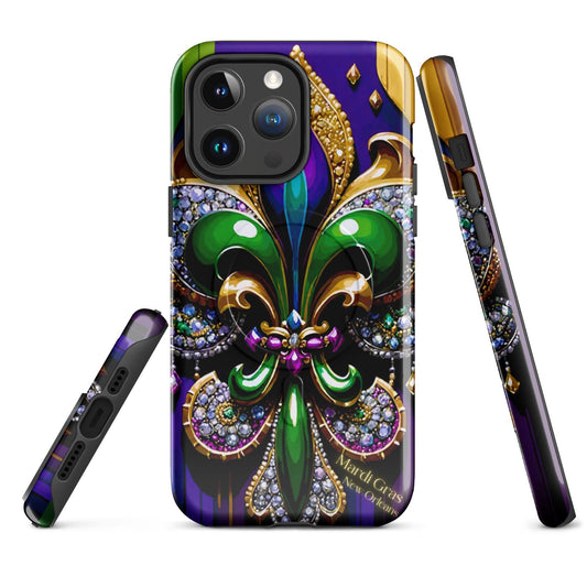 MagSafe® tough case for iPhone®, Mardi Gras , New Orleans, Nola, Fleur de lis, Carnival phone Case, Iphone 16, Iphone 16 max, iphone 16 pro