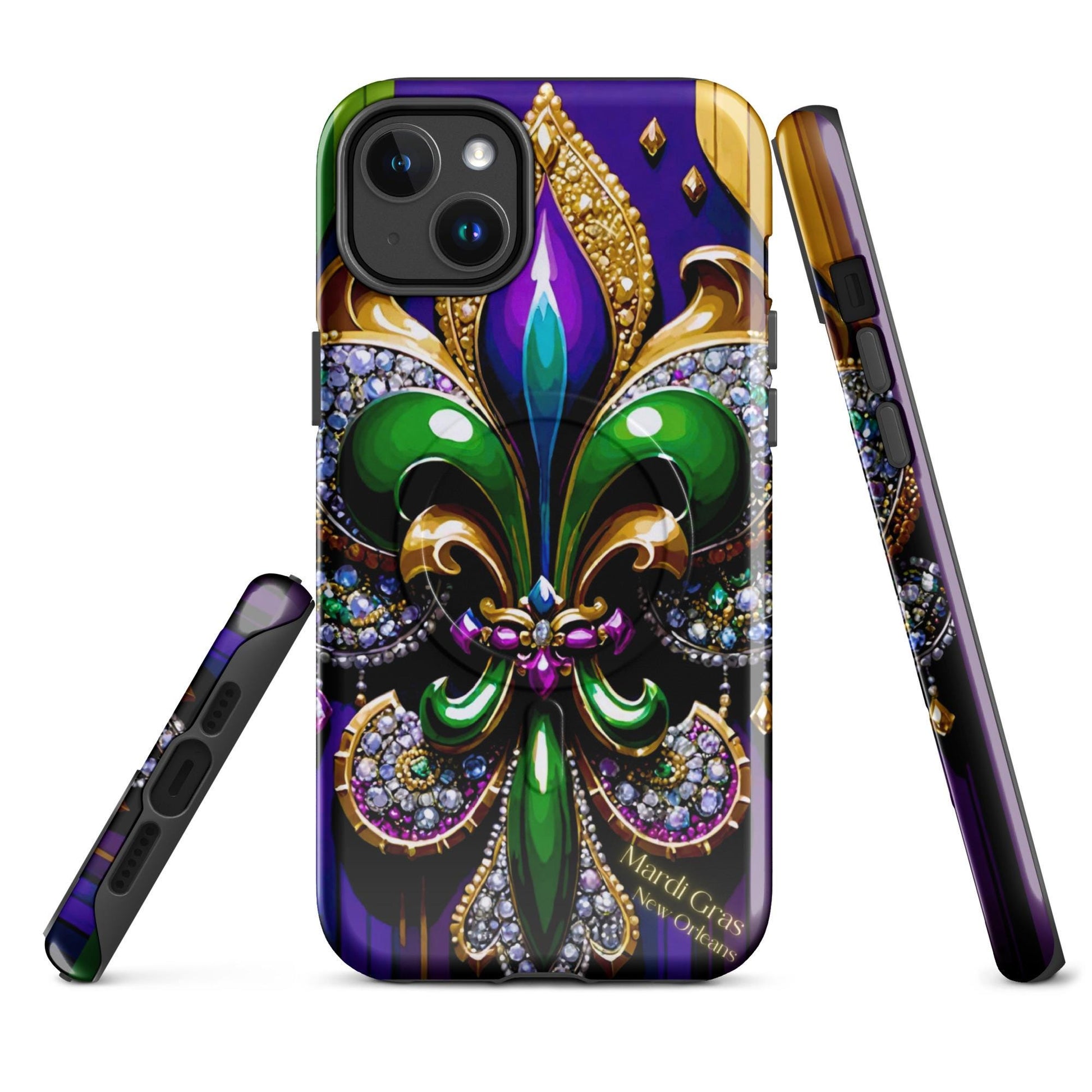 MagSafe® tough case for iPhone®, Mardi Gras , New Orleans, Nola, Fleur de lis, Carnival phone Case, Iphone 16, Iphone 16 max, iphone 16 pro