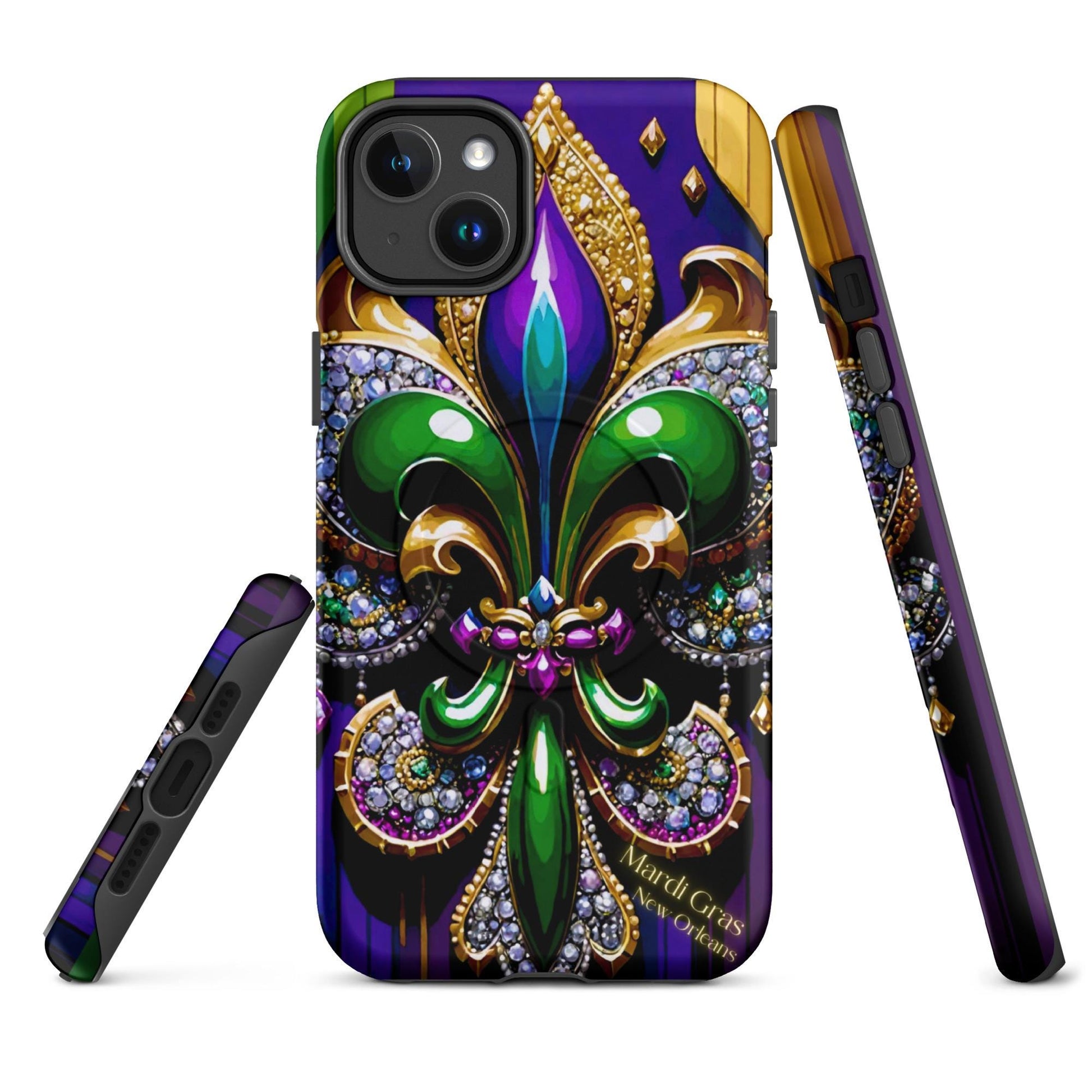 MagSafe® tough case for iPhone®, Mardi Gras , New Orleans, Nola, Fleur de lis, Carnival phone Case, Iphone 16, Iphone 16 max, iphone 16 pro