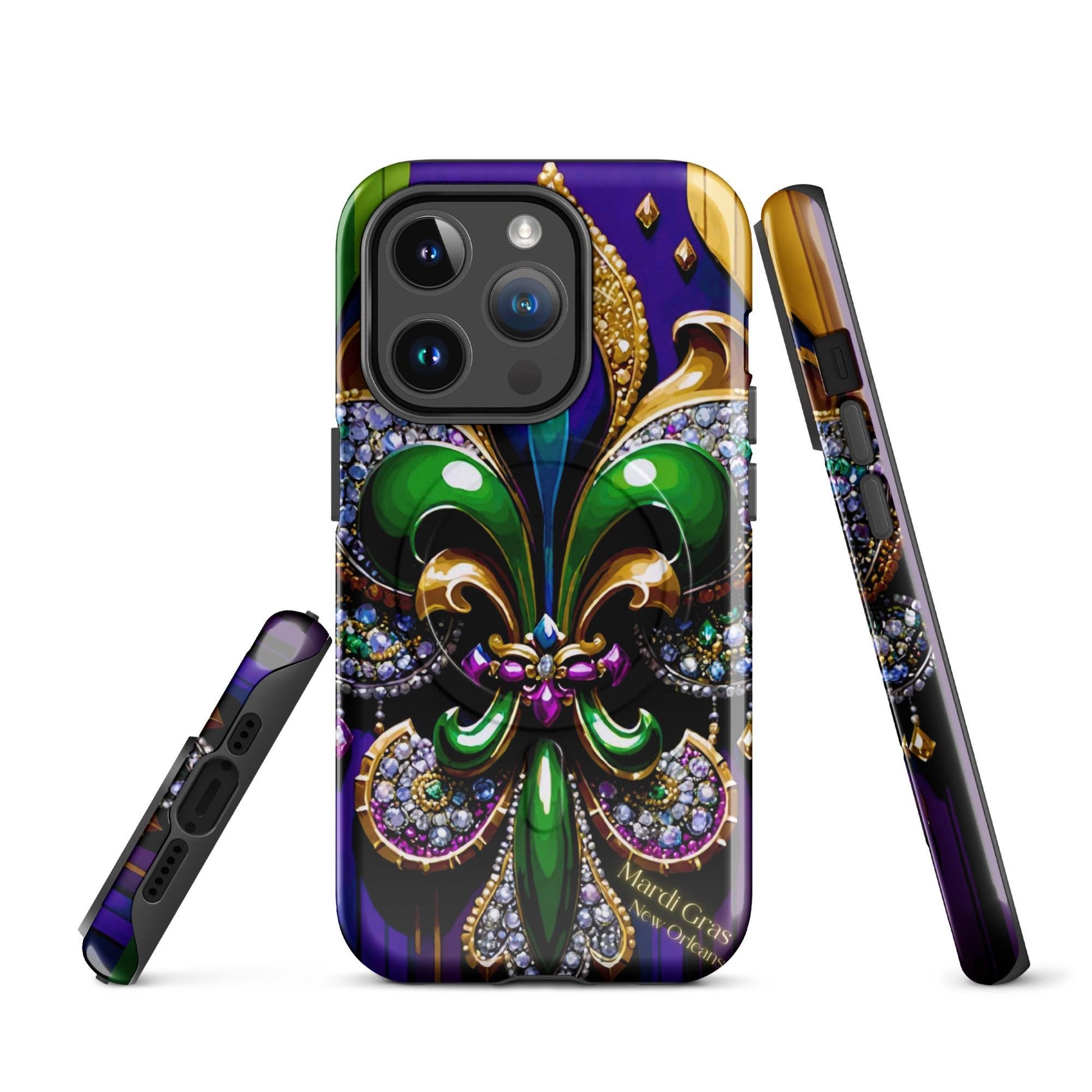 MagSafe® tough case for iPhone®, Mardi Gras , New Orleans, Nola, Fleur de lis, Carnival phone Case, Iphone 16, Iphone 16 max, iphone 16 pro