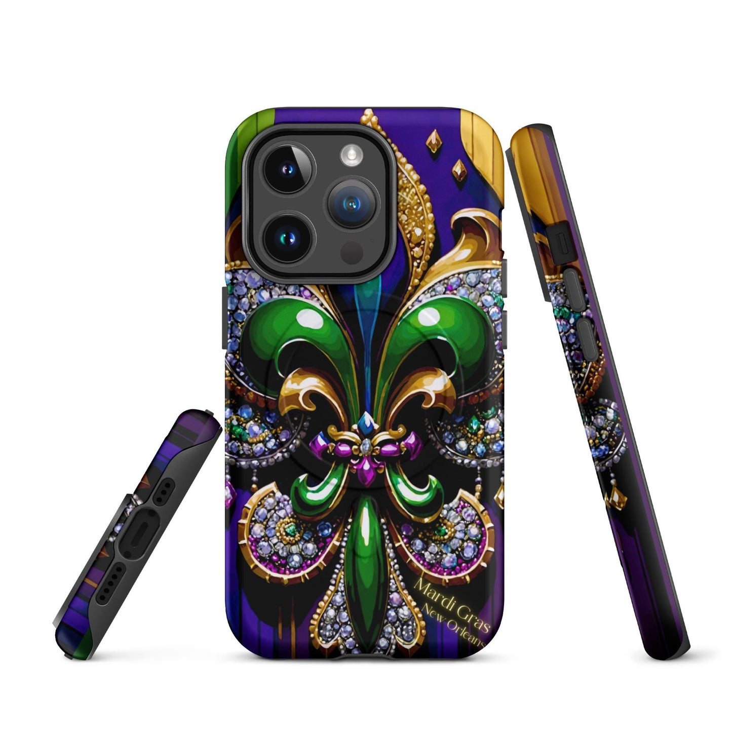 MagSafe® tough case for iPhone®, Mardi Gras , New Orleans, Nola, Fleur de lis, Carnival phone Case, Iphone 16, Iphone 16 max, iphone 16 pro