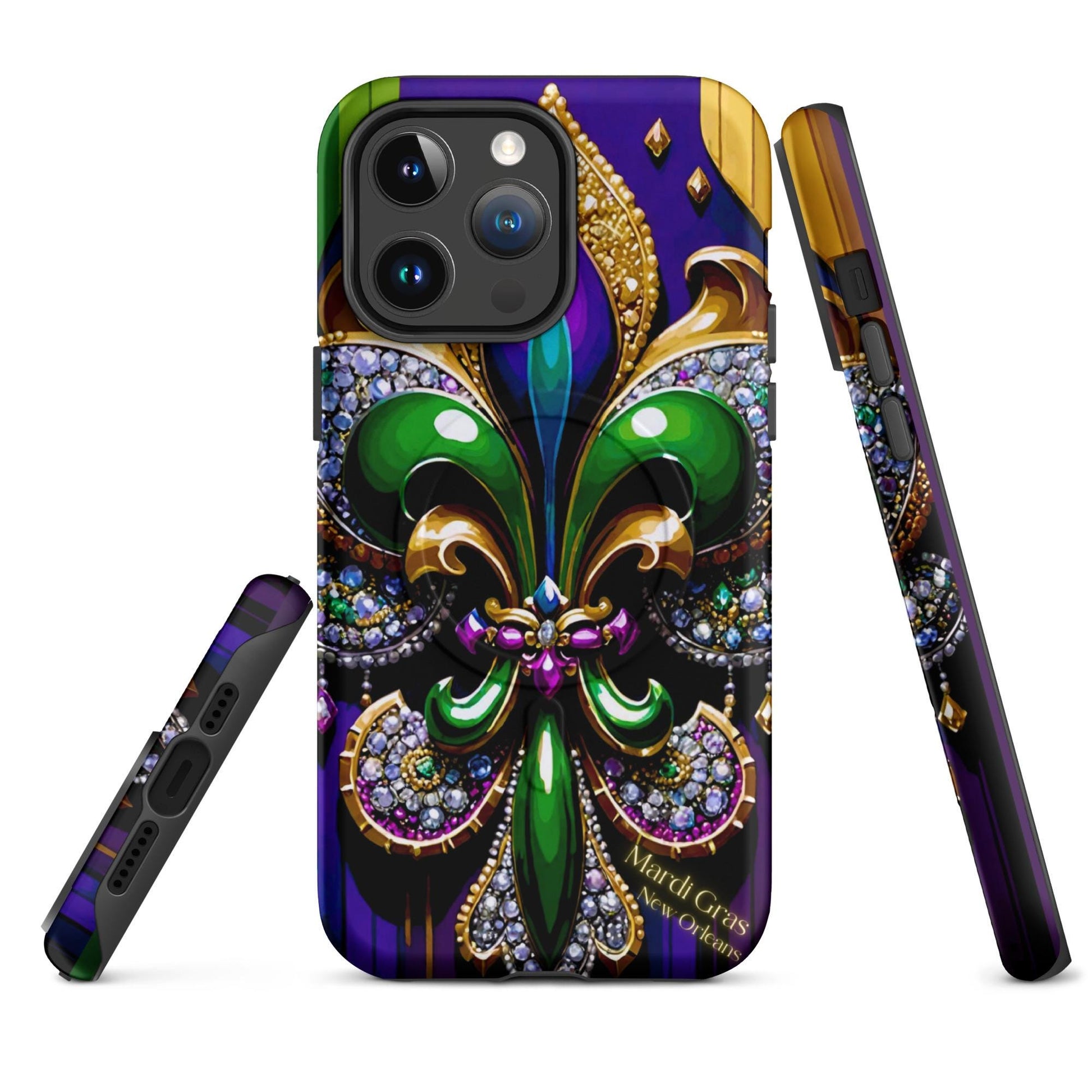 MagSafe® tough case for iPhone®, Mardi Gras , New Orleans, Nola, Fleur de lis, Carnival phone Case, Iphone 16, Iphone 16 max, iphone 16 pro