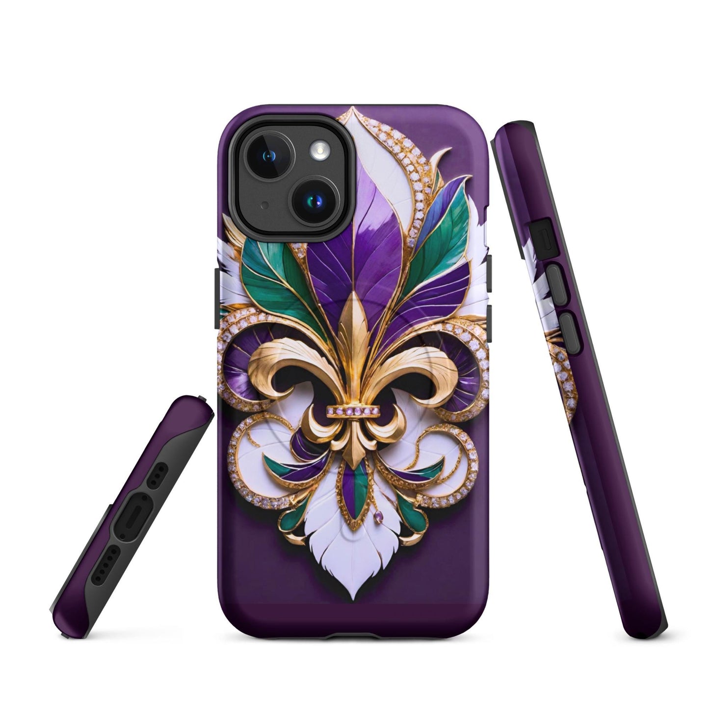 MagSafe® tough case for iPhone®, Mardi Gras , New Orleans, Nola, Fleur de lis, Carnival phone Case, Iphone 16, Iphone 16 max, iphone 16 pro