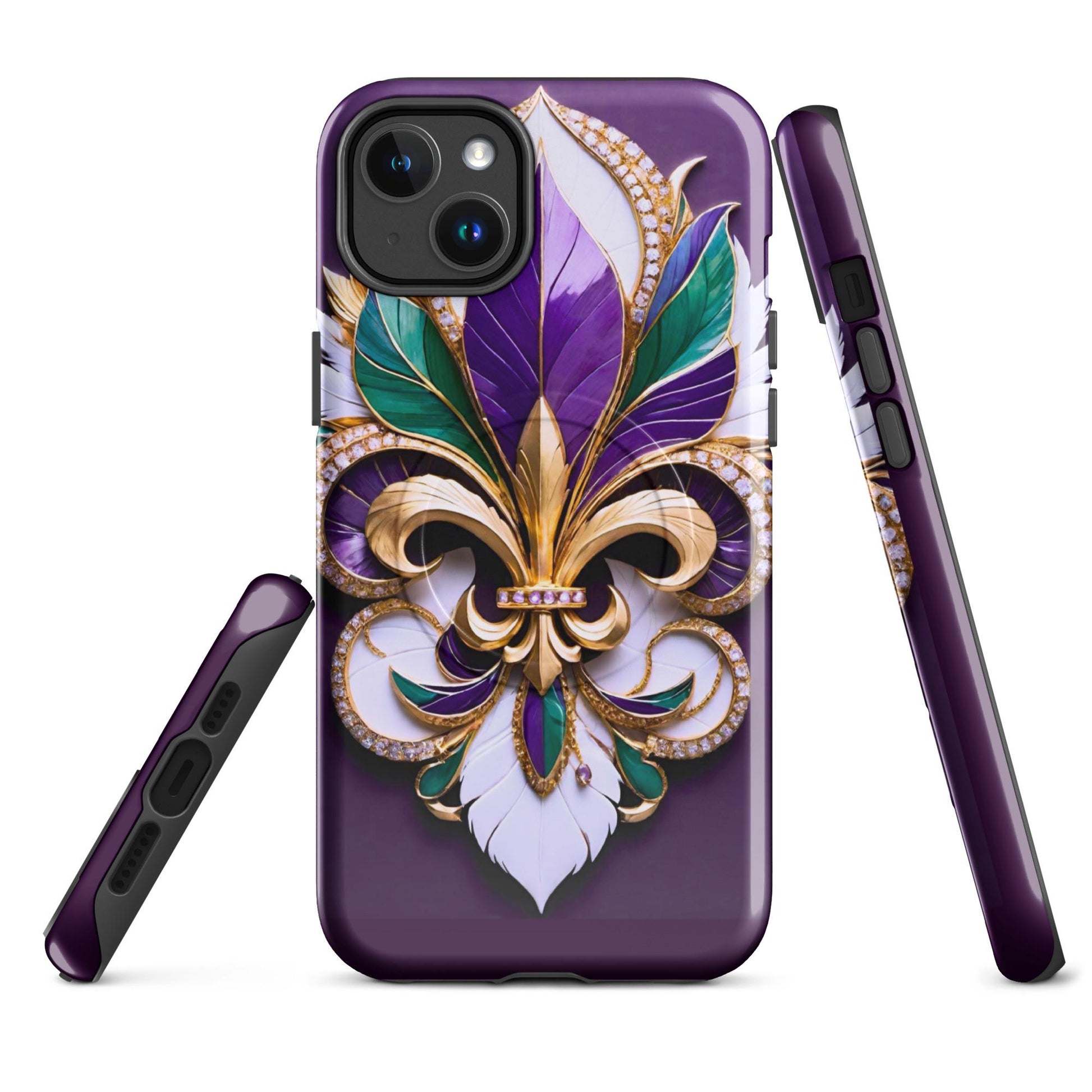 MagSafe® tough case for iPhone®, Mardi Gras , New Orleans, Nola, Fleur de lis, Carnival phone Case, Iphone 16, Iphone 16 max, iphone 16 pro
