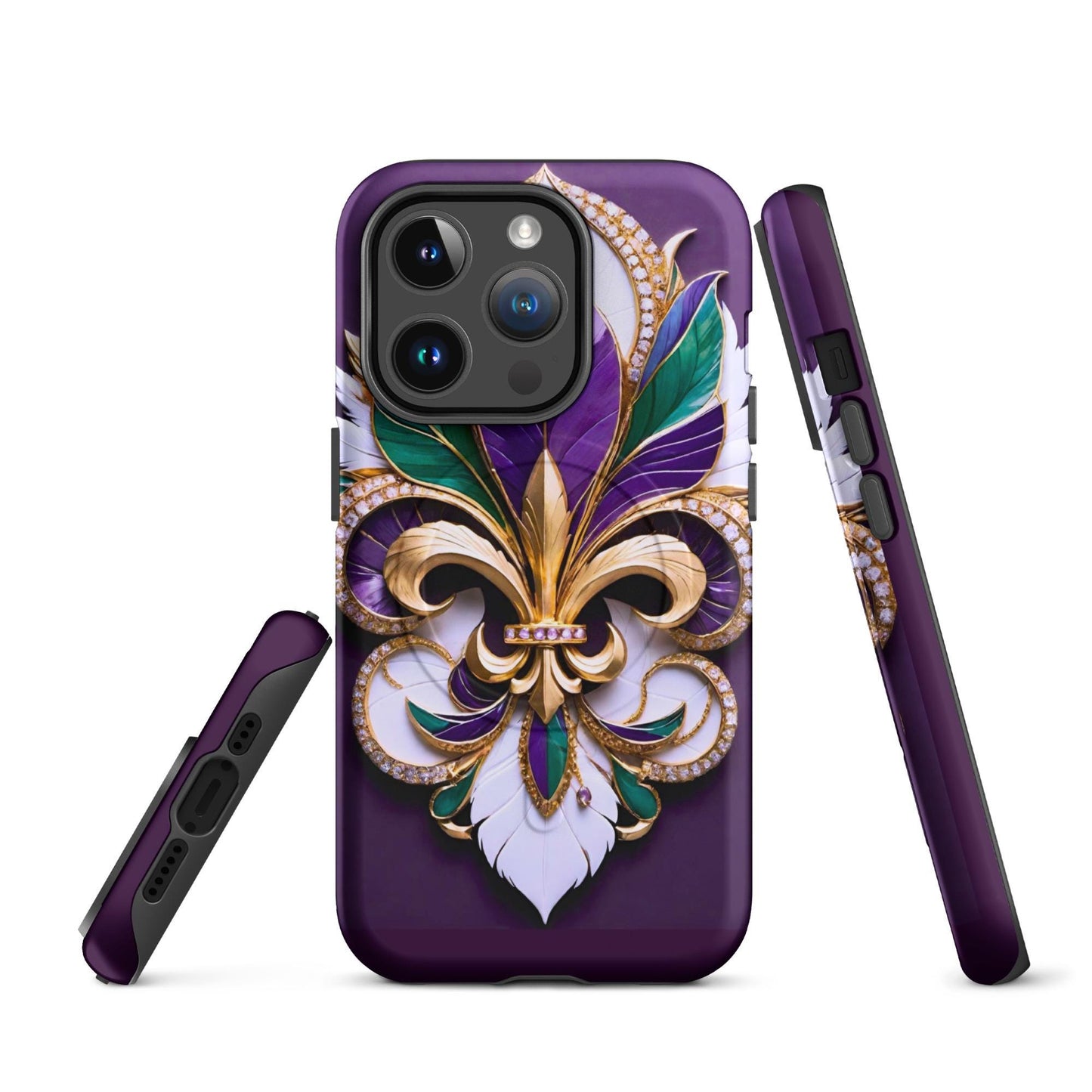 MagSafe® tough case for iPhone®, Mardi Gras , New Orleans, Nola, Fleur de lis, Carnival phone Case, Iphone 16, Iphone 16 max, iphone 16 pro