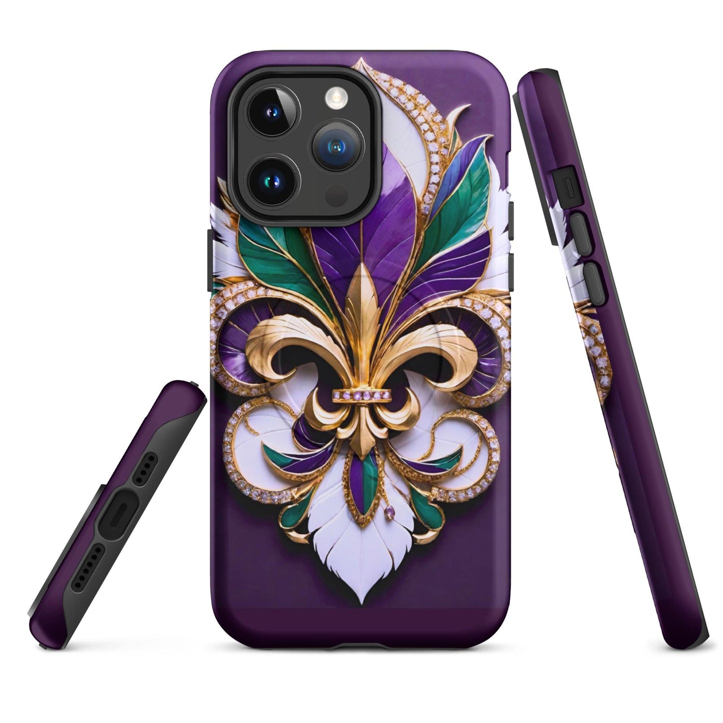 MagSafe® tough case for iPhone®, Mardi Gras , New Orleans, Nola, Fleur de lis, Carnival phone Case, Iphone 16, Iphone 16 max, iphone 16 pro