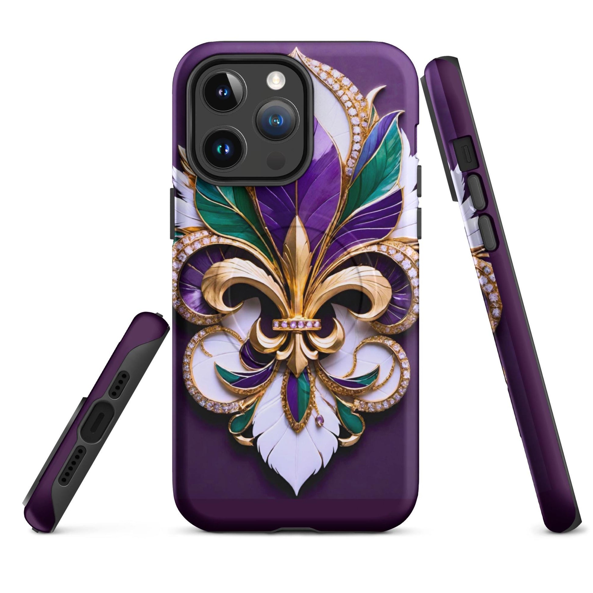 MagSafe® tough case for iPhone®, Mardi Gras , New Orleans, Nola, Fleur de lis, Carnival phone Case, Iphone 16, Iphone 16 max, iphone 16 pro