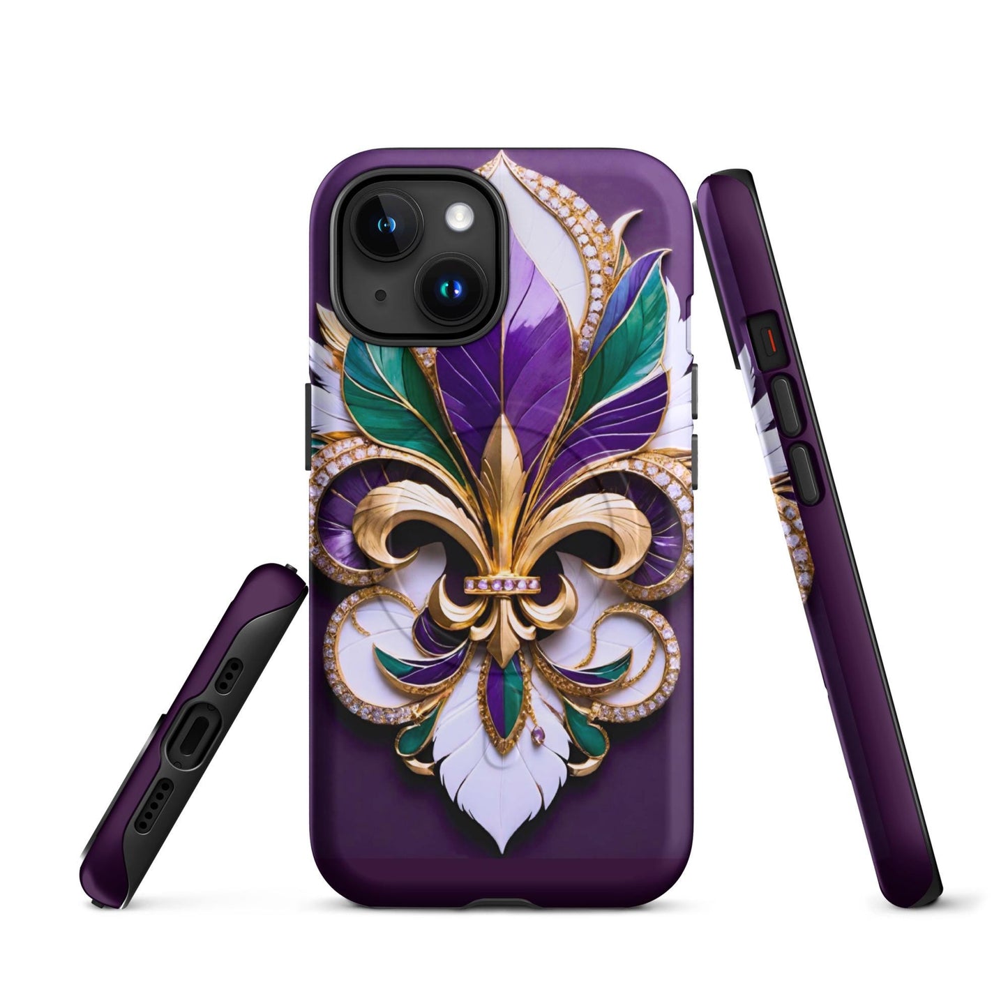 MagSafe® tough case for iPhone®, Mardi Gras , New Orleans, Nola, Fleur de lis, Carnival phone Case, Iphone 16, Iphone 16 max, iphone 16 pro