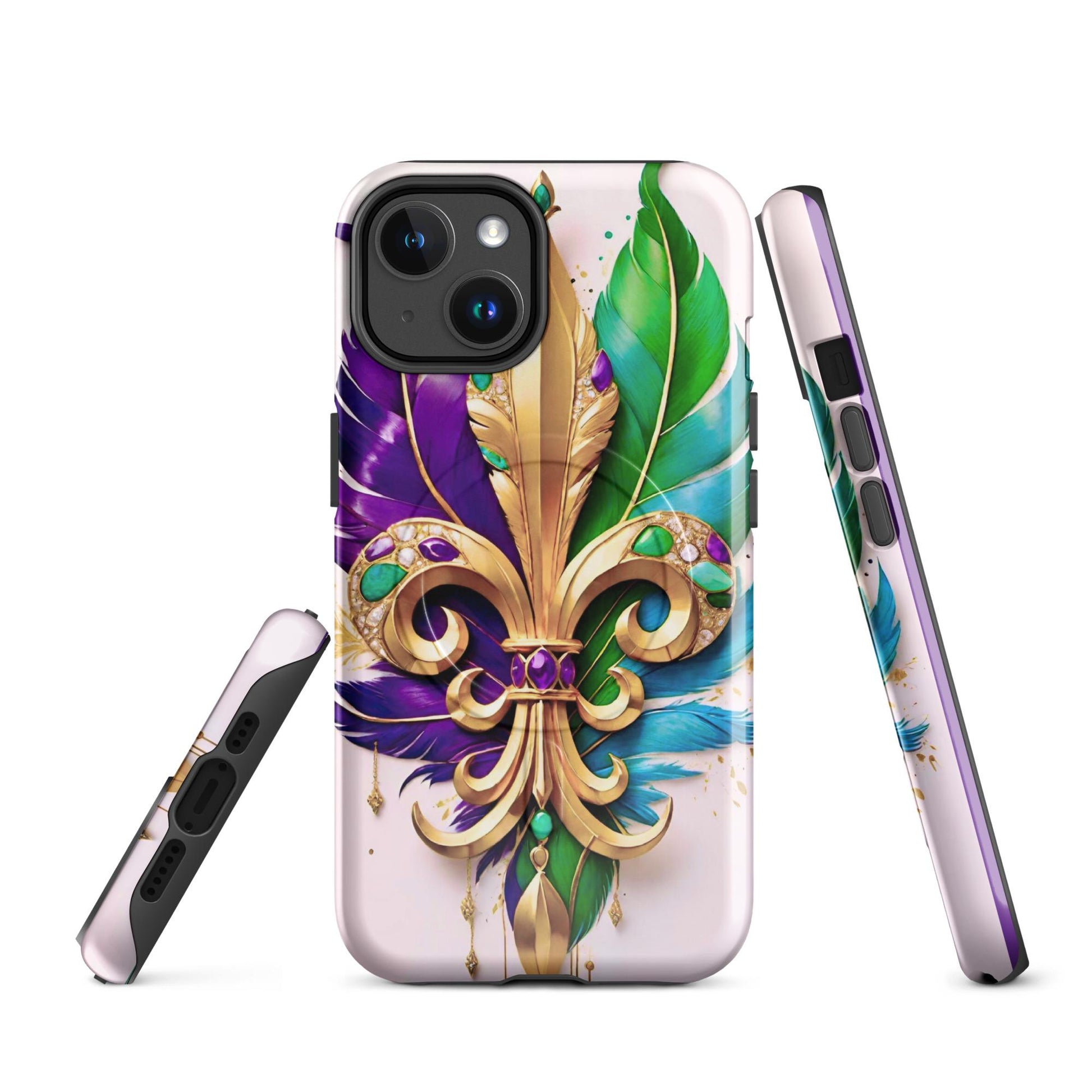 MagSafe® tough case for iPhone®, Mardi Gras , New Orleans, Nola, Fleur de lis, Carnival phone Case, Iphone 16, Iphone 16 max, iphone 16 pro