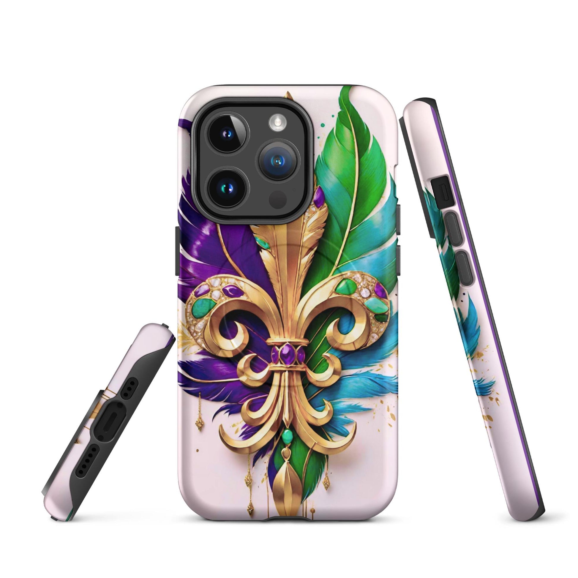 MagSafe® tough case for iPhone®, Mardi Gras , New Orleans, Nola, Fleur de lis, Carnival phone Case, Iphone 16, Iphone 16 max, iphone 16 pro