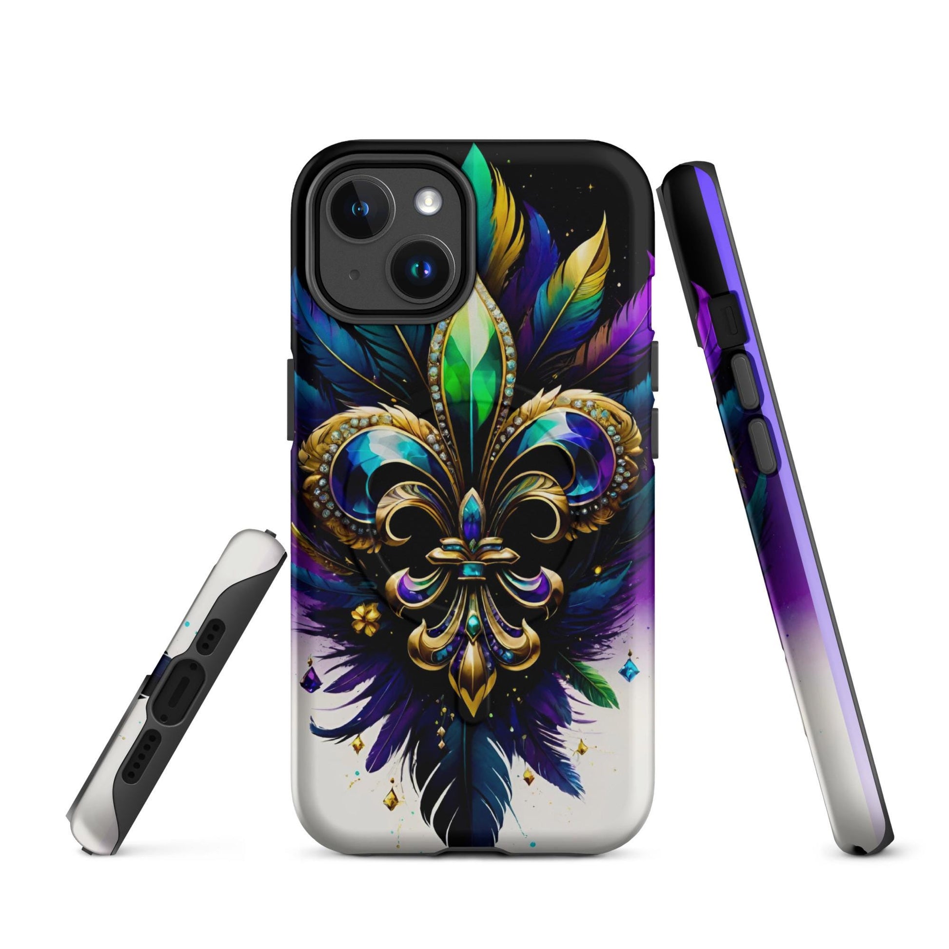 MagSafe® tough case for iPhone®, Mardi Gras , New Orleans, Nola, Fleur de lis, Carnival phone Case, Iphone 16, Iphone 16 max, iphone 16 pro