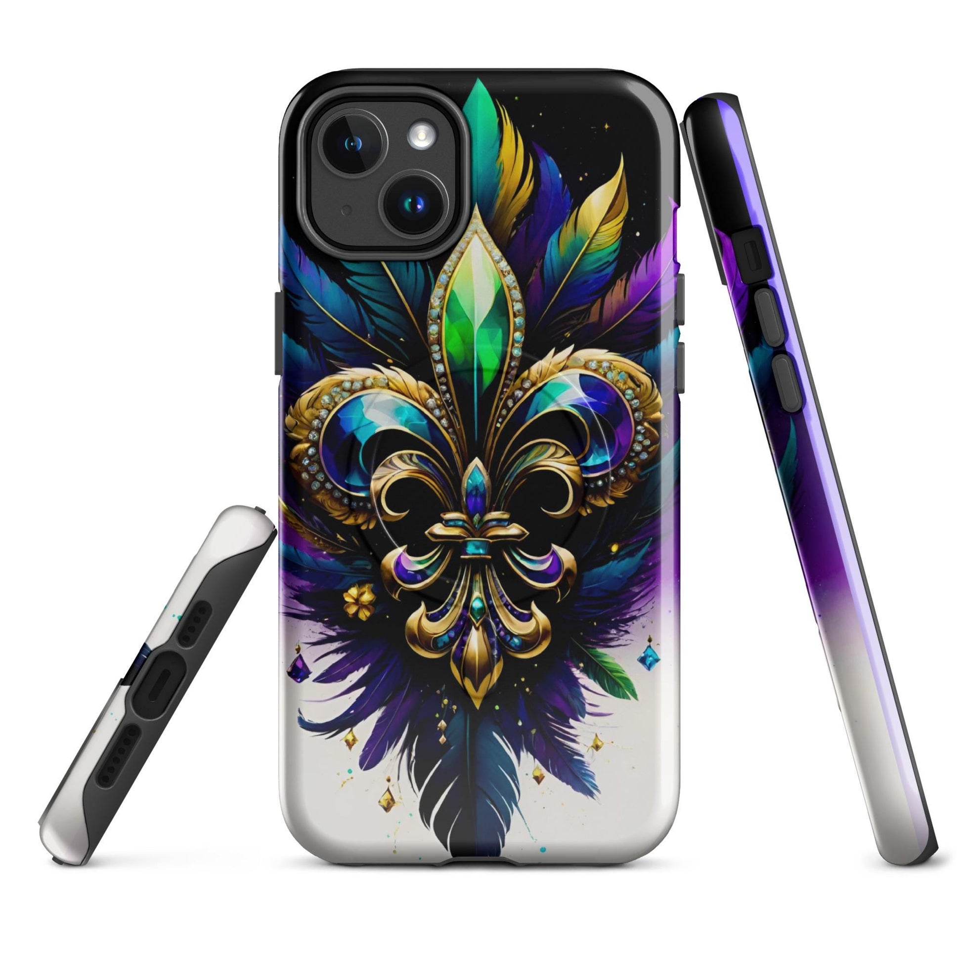 MagSafe® tough case for iPhone®, Mardi Gras , New Orleans, Nola, Fleur de lis, Carnival phone Case, Iphone 16, Iphone 16 max, iphone 16 pro