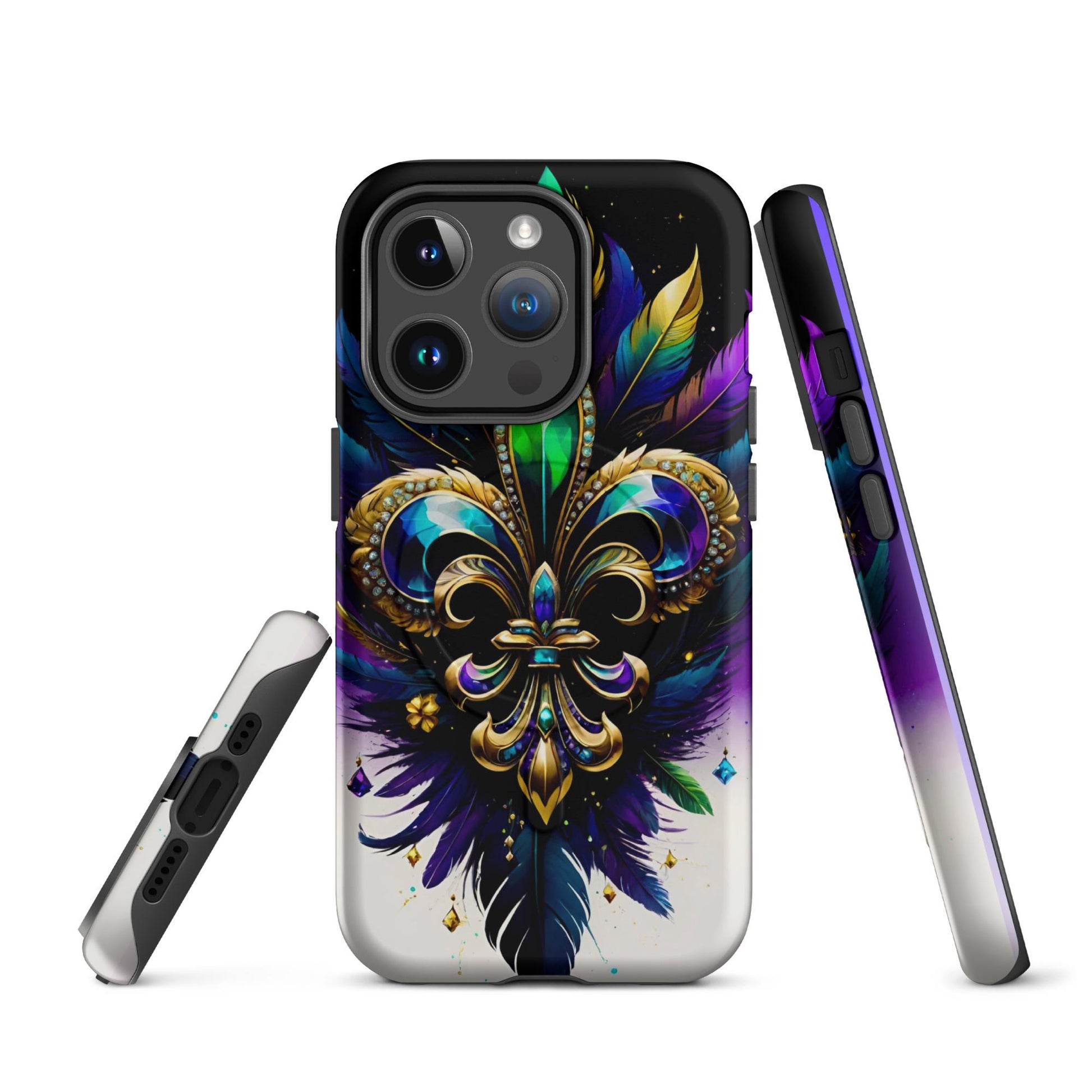 MagSafe® tough case for iPhone®, Mardi Gras , New Orleans, Nola, Fleur de lis, Carnival phone Case, Iphone 16, Iphone 16 max, iphone 16 pro