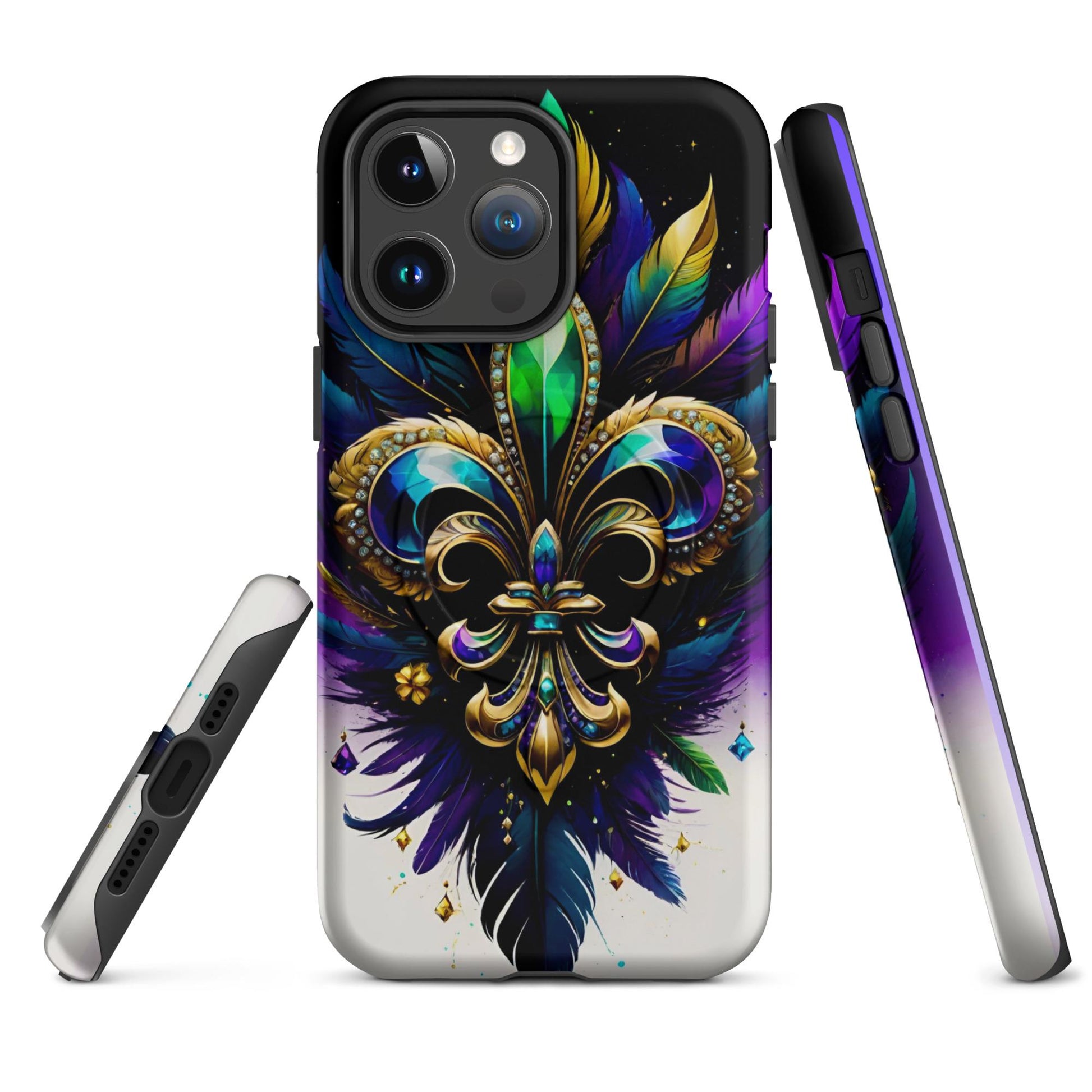 MagSafe® tough case for iPhone®, Mardi Gras , New Orleans, Nola, Fleur de lis, Carnival phone Case, Iphone 16, Iphone 16 max, iphone 16 pro