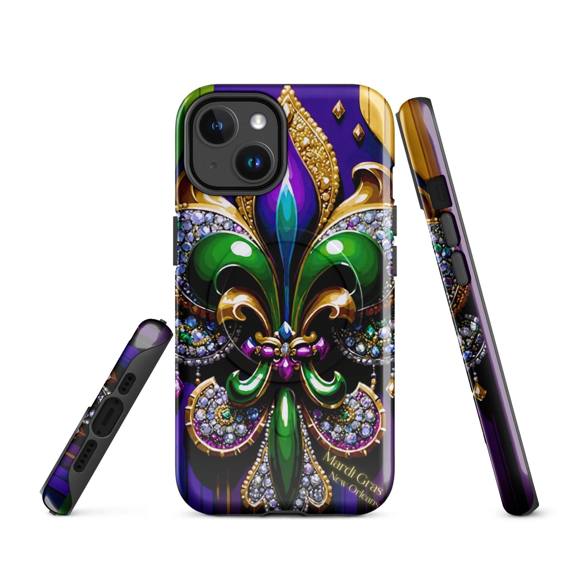 MagSafe® tough case for iPhone®, Mardi Gras , New Orleans, Nola, Fleur de lis, Carnival phone Case, Iphone 16, Iphone 16 max, iphone 16 pro