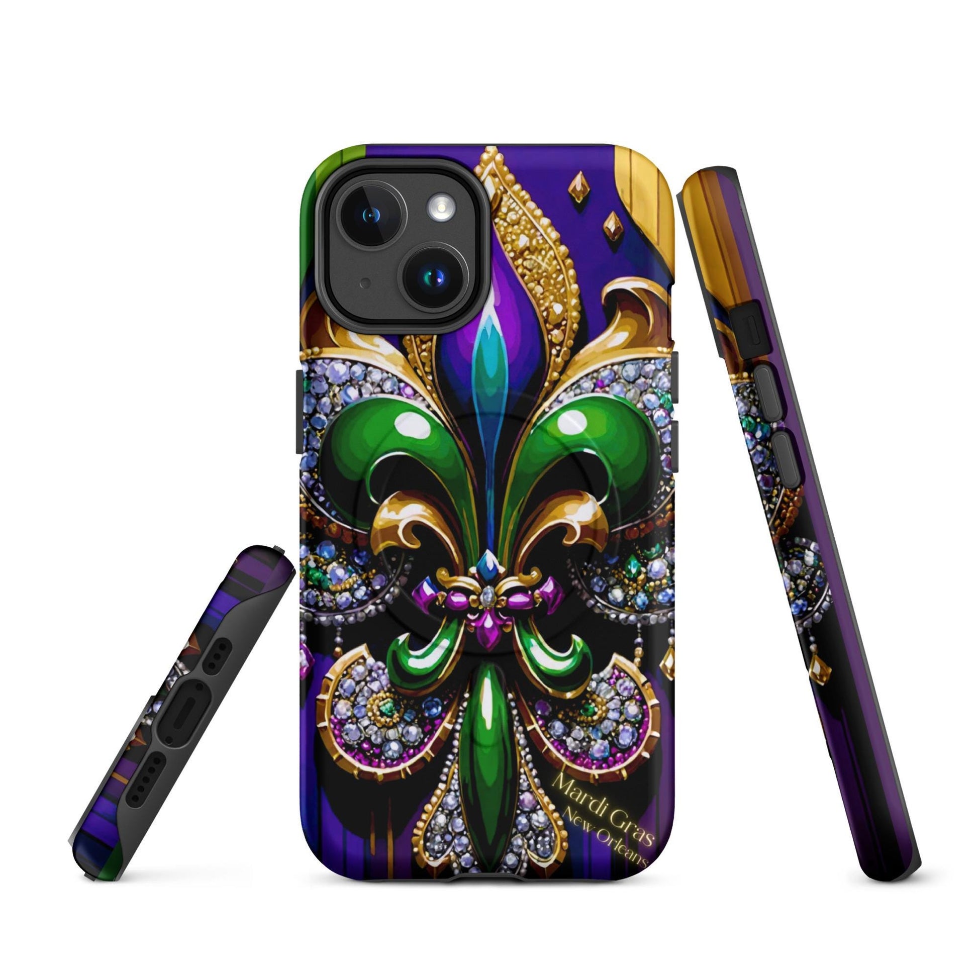 MagSafe® tough case for iPhone®, Mardi Gras , New Orleans, Nola, Fleur de lis, Carnival phone Case, Iphone 16, Iphone 16 max, iphone 16 pro