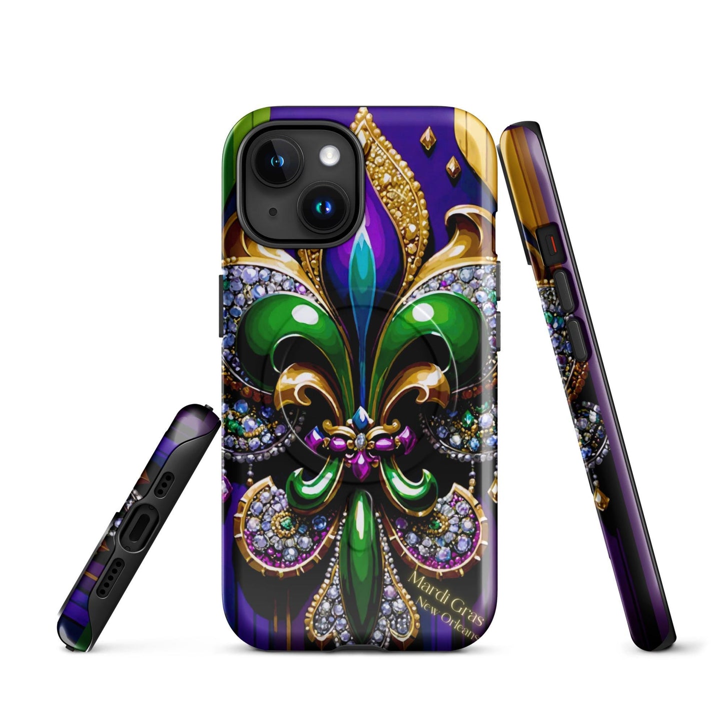 MagSafe® tough case for iPhone®, Mardi Gras , New Orleans, Nola, Fleur de lis, Carnival phone Case, Iphone 16, Iphone 16 max, iphone 16 pro