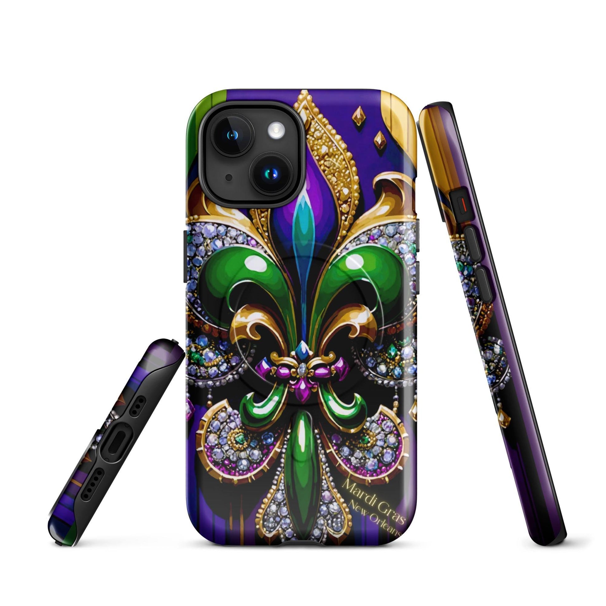 MagSafe® tough case for iPhone®, Mardi Gras , New Orleans, Nola, Fleur de lis, Carnival phone Case, Iphone 16, Iphone 16 max, iphone 16 pro