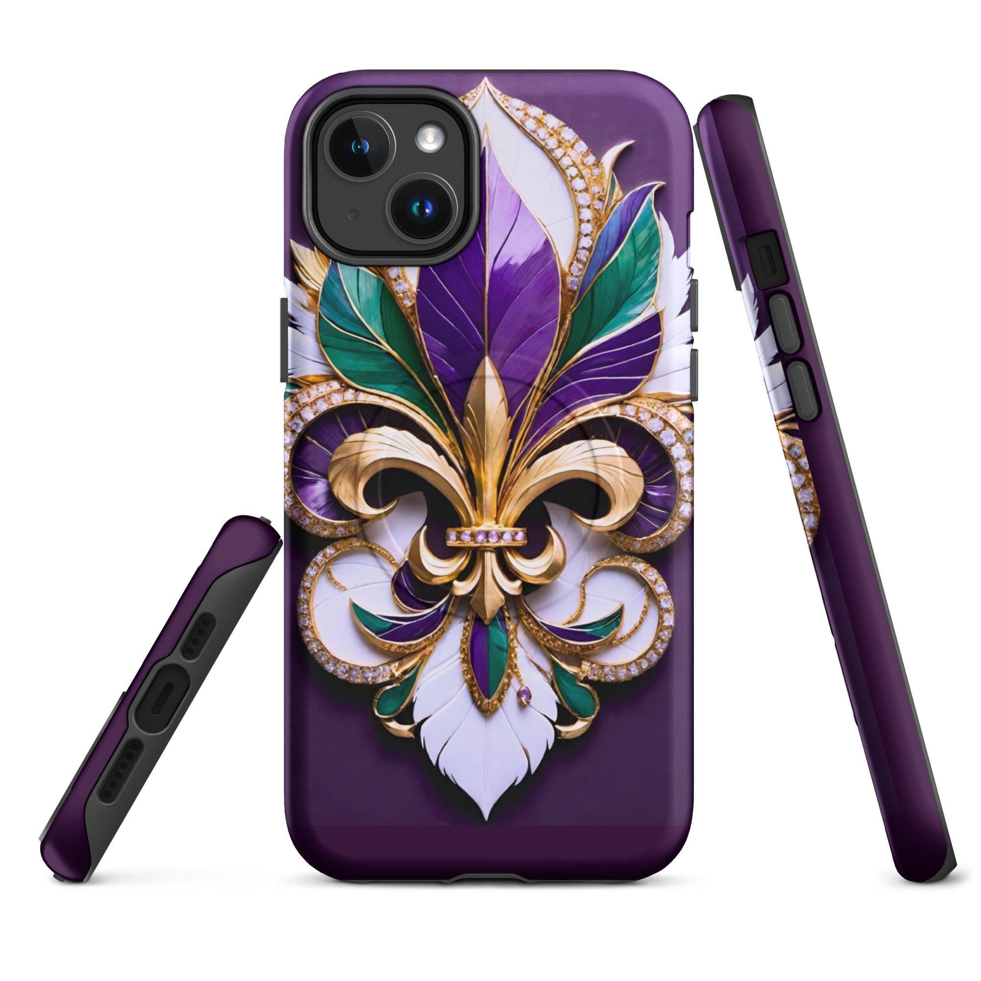 MagSafe® tough case for iPhone®, Mardi Gras , New Orleans, Nola, Fleur de lis, Carnival phone Case, Iphone 16, Iphone 16 max, iphone 16 pro