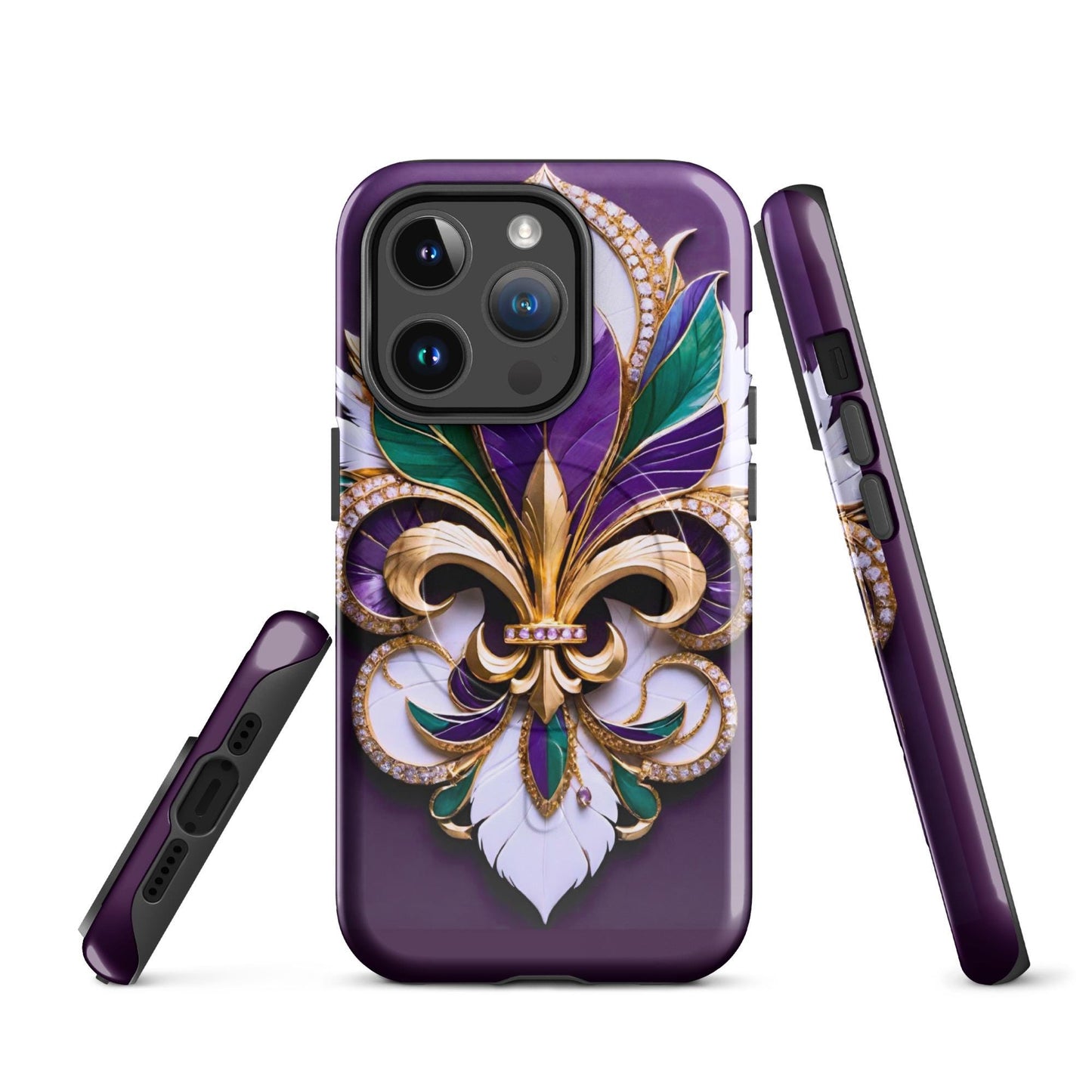 MagSafe® tough case for iPhone®, Mardi Gras , New Orleans, Nola, Fleur de lis, Carnival phone Case, Iphone 16, Iphone 16 max, iphone 16 pro