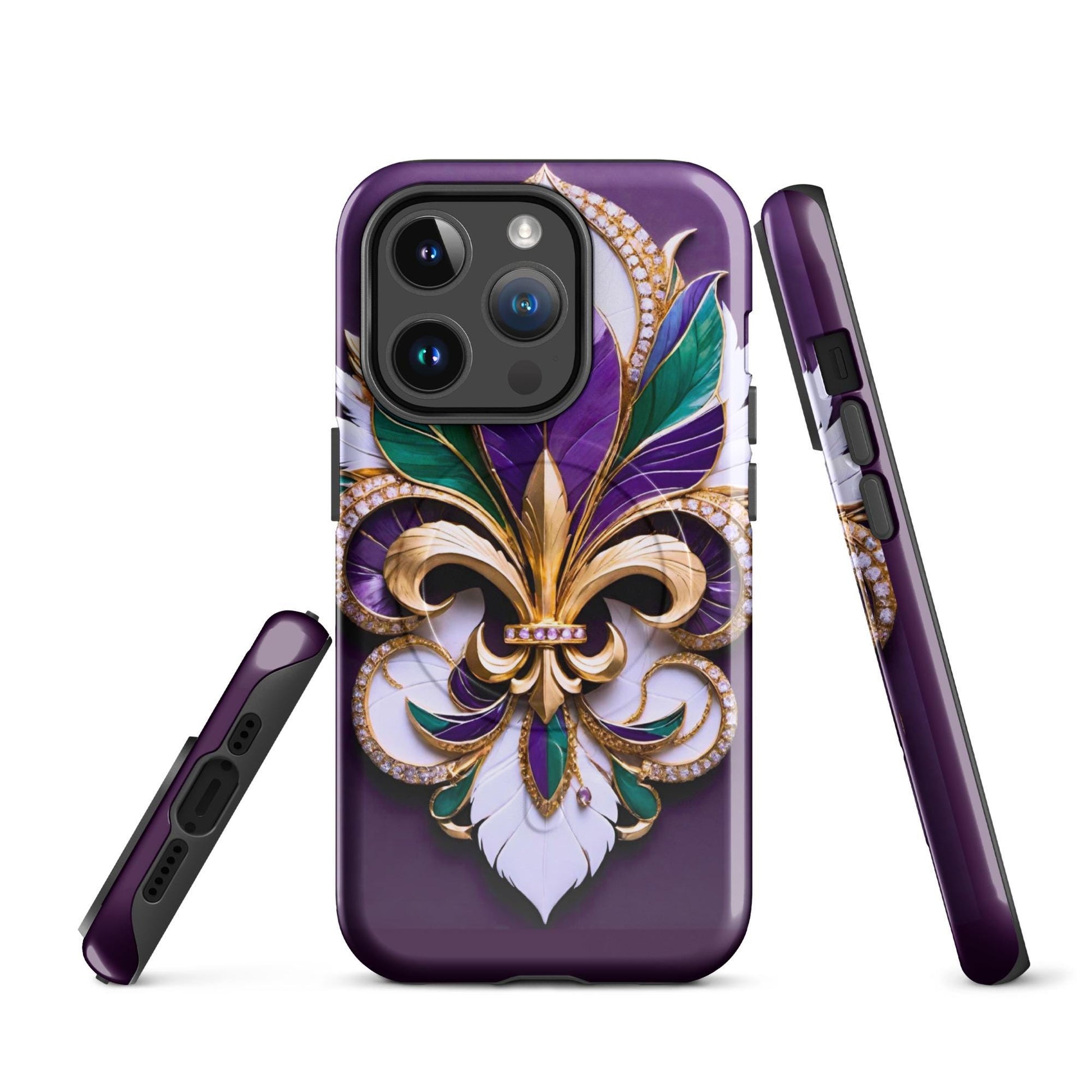 MagSafe® tough case for iPhone®, Mardi Gras , New Orleans, Nola, Fleur de lis, Carnival phone Case, Iphone 16, Iphone 16 max, iphone 16 pro