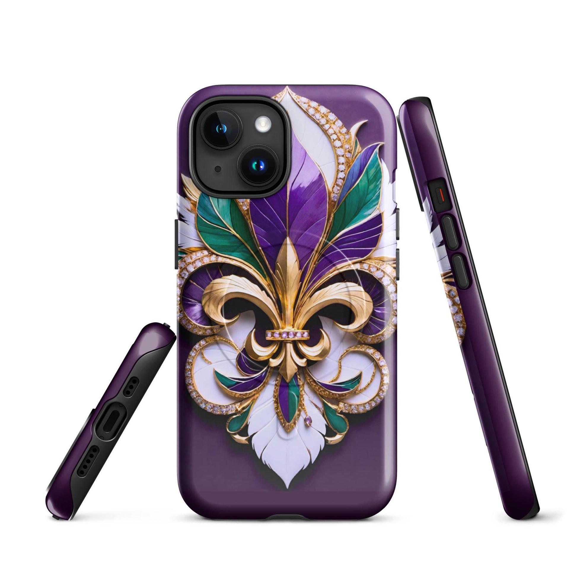 MagSafe® tough case for iPhone®, Mardi Gras , New Orleans, Nola, Fleur de lis, Carnival phone Case, Iphone 16, Iphone 16 max, iphone 16 pro